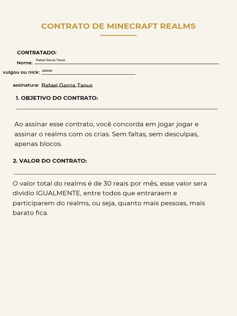 Contrato de Prestação de Serviços Minecraft | PDF