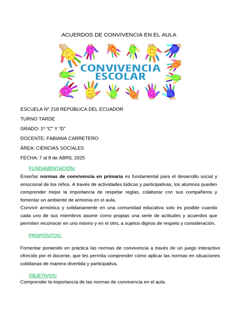Normas de Convivencia en el Aula | PDF | Salón de clases | Evaluación