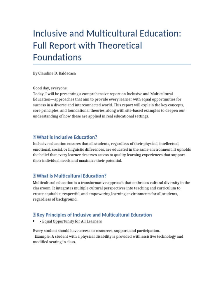 Inclusive And Multicultural Education Pdf Inclusion Education