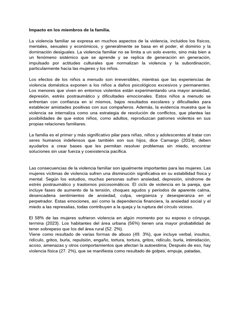 Efectos de la Violencia Familiar en Niños y Mujeres | PDF | Violencia ...