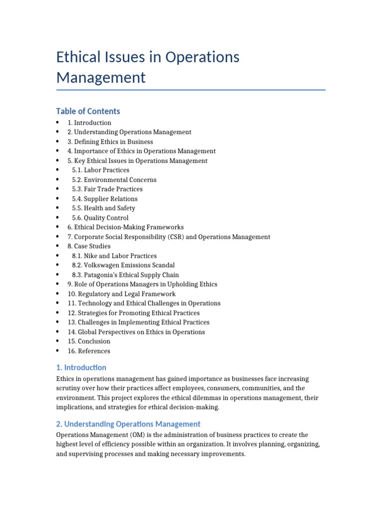 Ethical Issues in Operations Management | PDF | Corporate Social ...