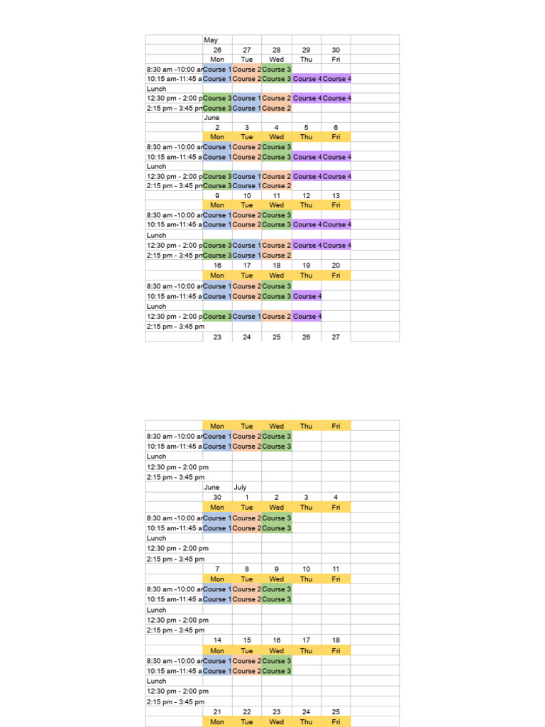 Course Schedule for May and June | PDF