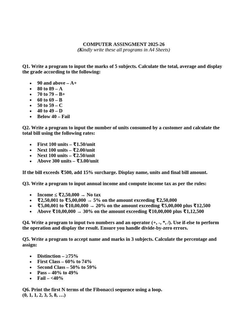 Computer Programming Assignments 2025-26 | PDF | Taxes | Economies