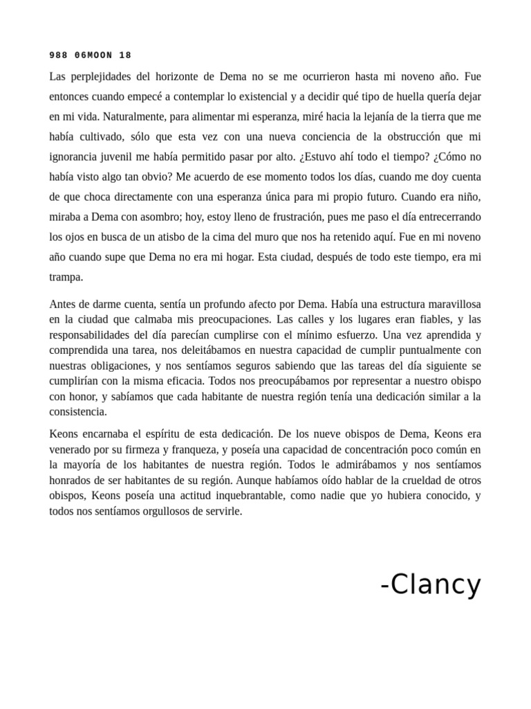 Reflexiones de Clancy sobre Dema | PDF