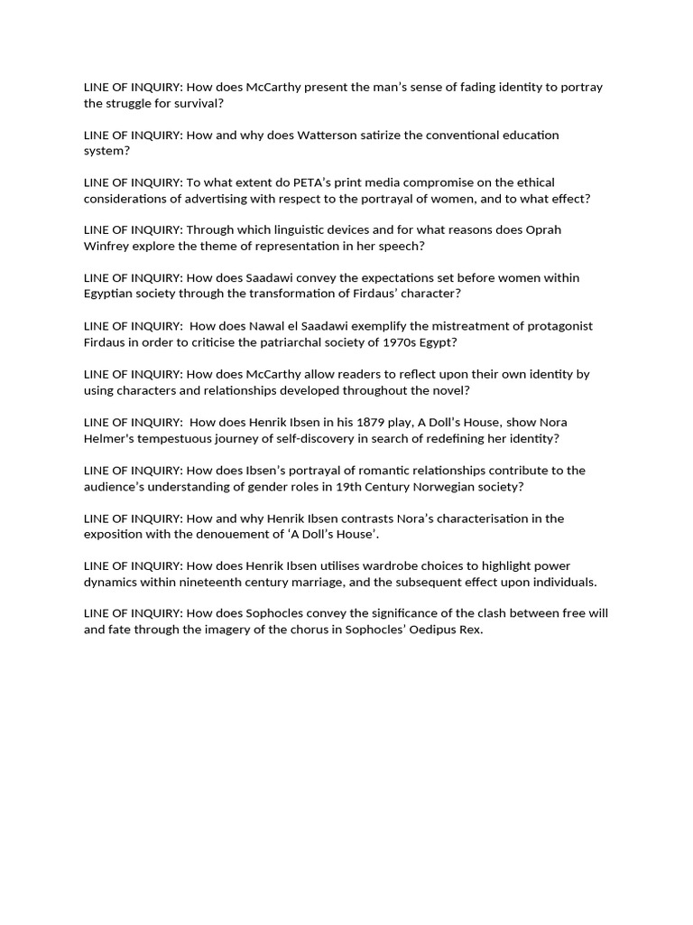 Inquiry Examples for IB HL Essays | PDF