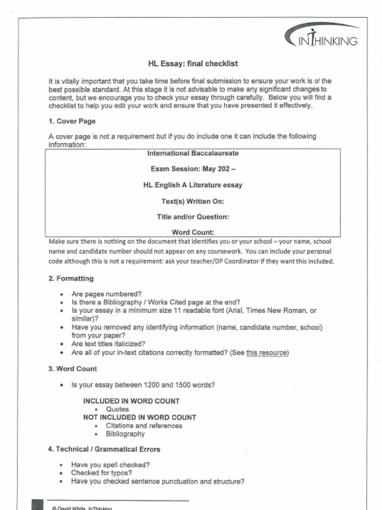 InThinking Advice For HL Essay | PDF