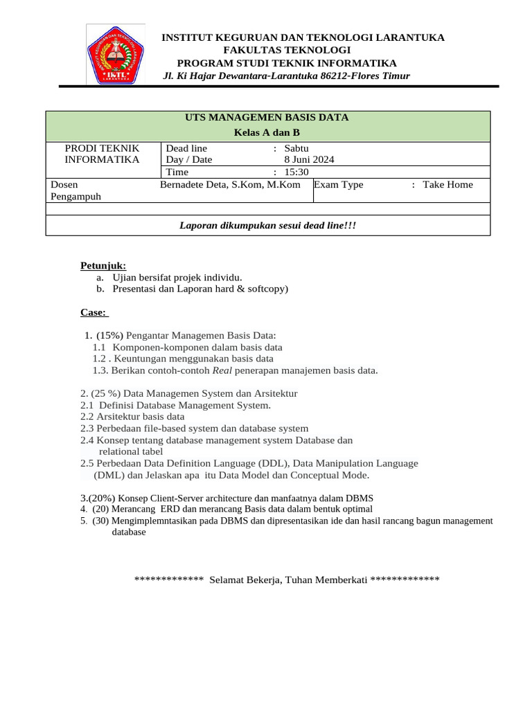 Outline UAS Managemen Basis Data SMSTR 4 | PDF