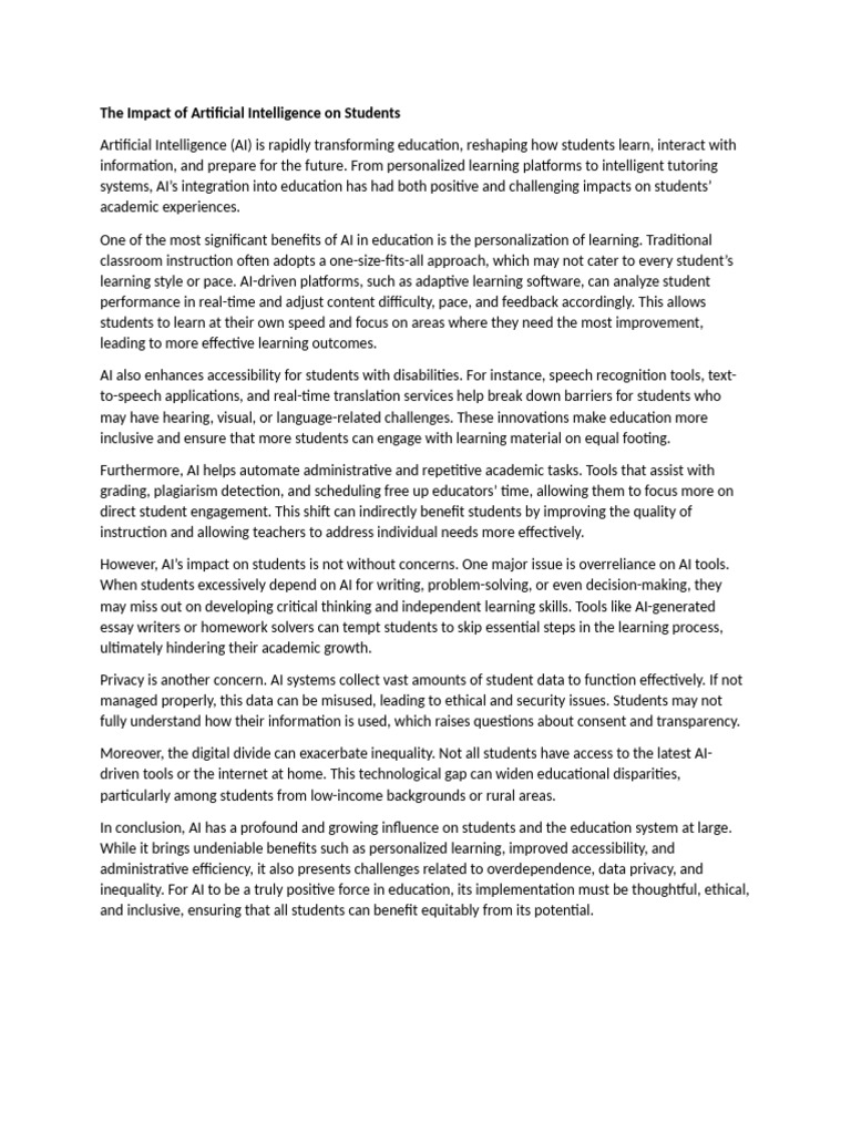 AI's Impact on Student Learning and Equity | PDF | Artificial ...