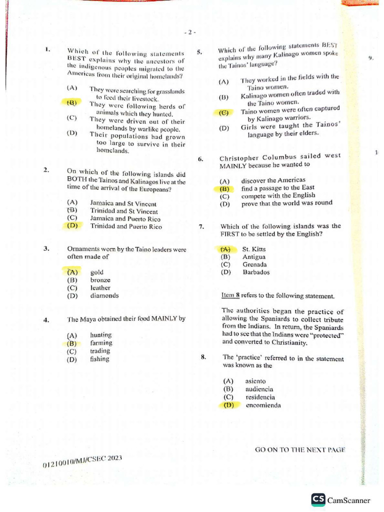 2023 Jun CSEC History P1 | PDF