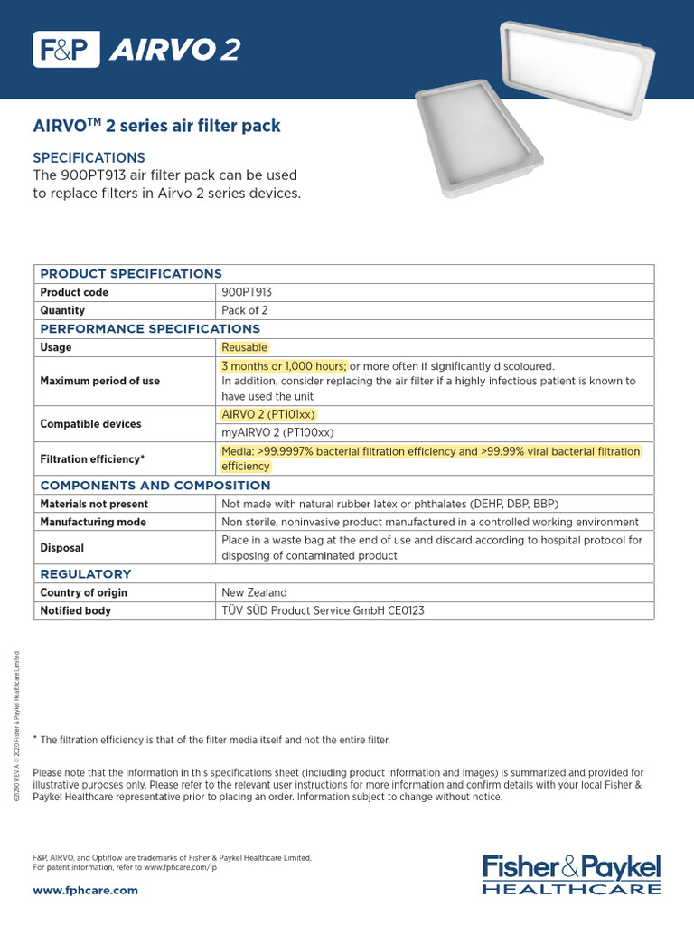 AIRVO 2 Series Filter Pack Specs | PDF
