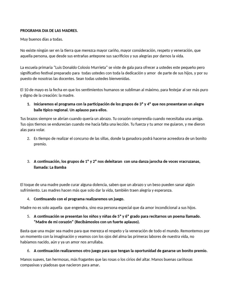 Programa Dia de Las Madres | PDF | Amor