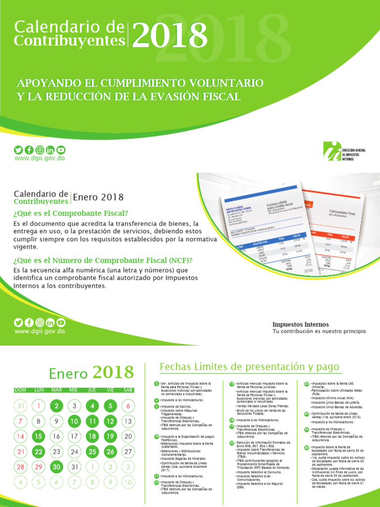 Calendario Del Contribuyente 2018 | PDF | Impuestos | Impuesto sobre la ...