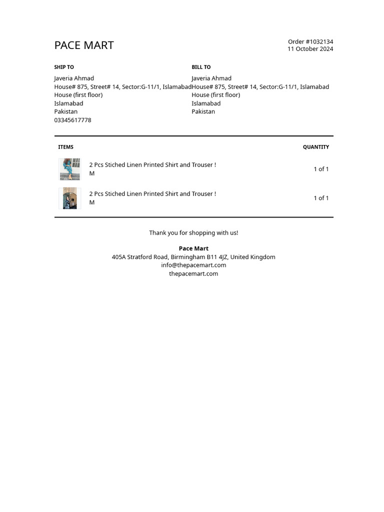 Order Confirmation for Linen Shirts | PDF