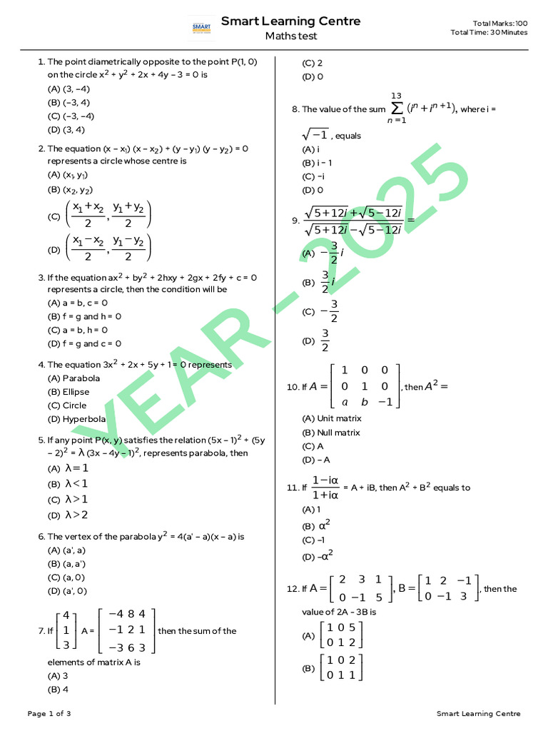 Maths Test | PDF | Matrix Theory | Linear Algebra