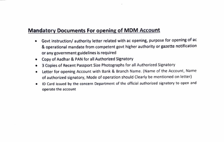 Mandatory Documents For Opening of MDM Account | PDF