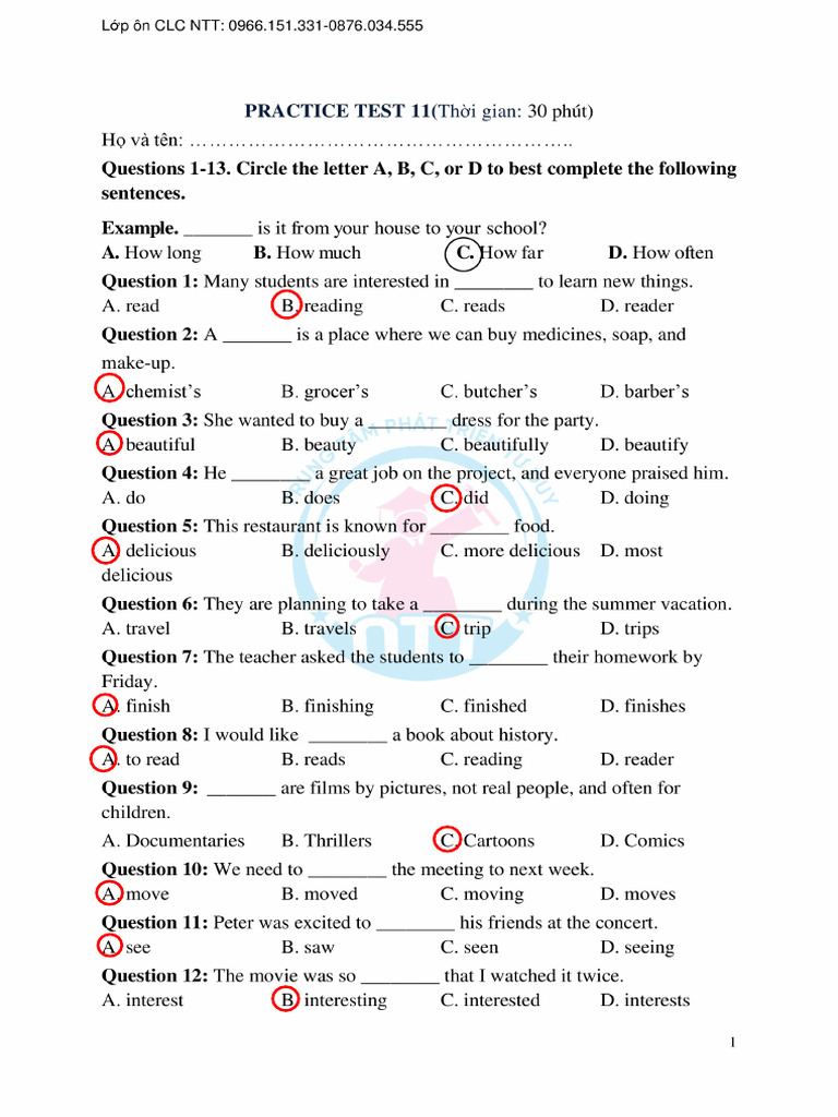 TEST 11 - Key | PDF