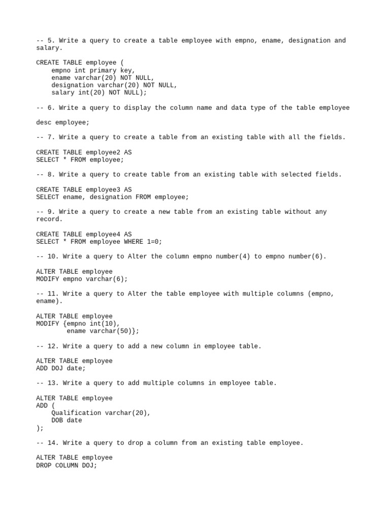 SQL Queries for Employee and Department Management | PDF | Databases ...