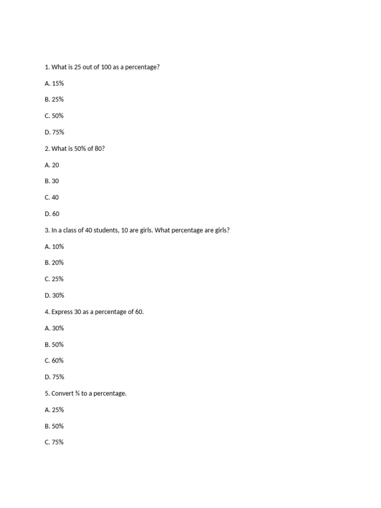 Percentage Calculation Quiz | PDF