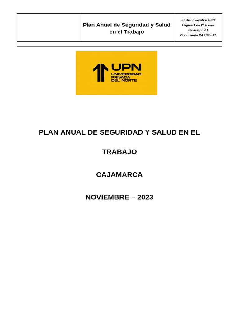 Plan Anual de Seguridad y Salud 2023 | PDF | Seguridad y salud ...