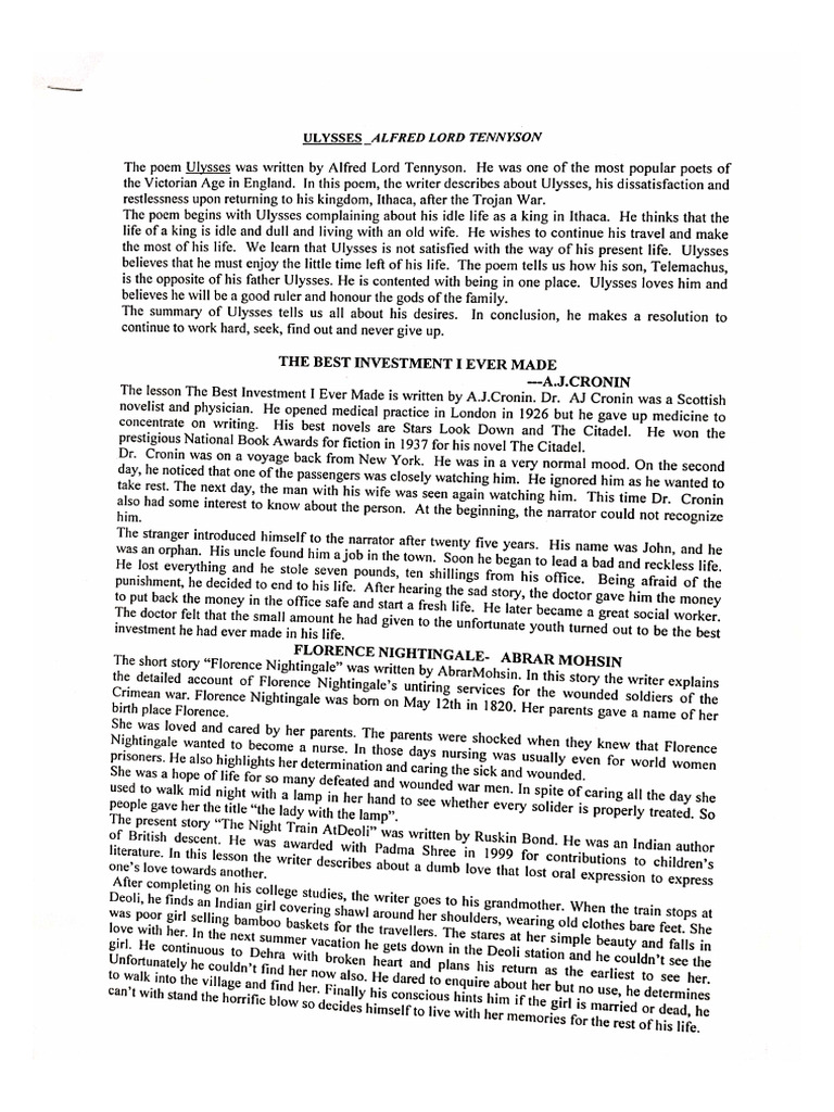 Summary II Sem English | PDF