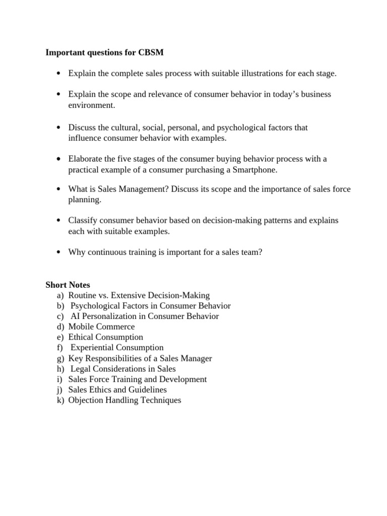 CBSM: Consumer Behavior & Sales Insights | PDF