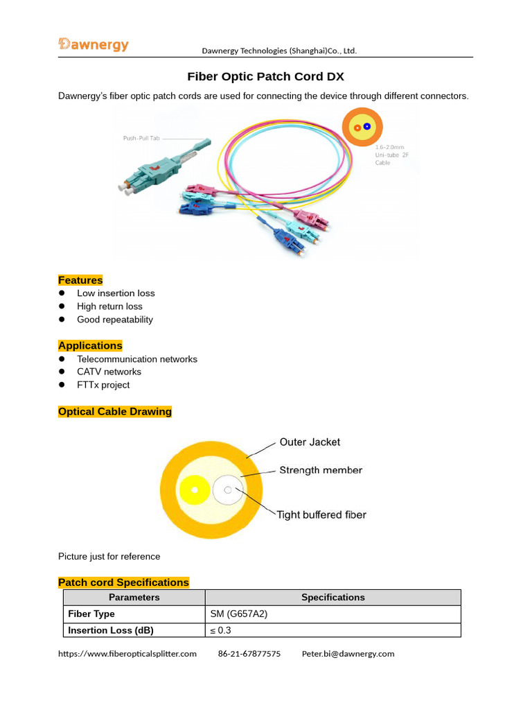 Dawnergy Fiber Optic Patch Cords | PDF