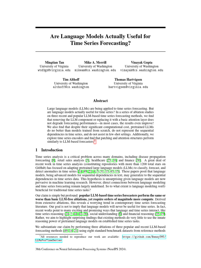 Are Language Models Actually Useful For Time Series Forecasting? | PDF ...