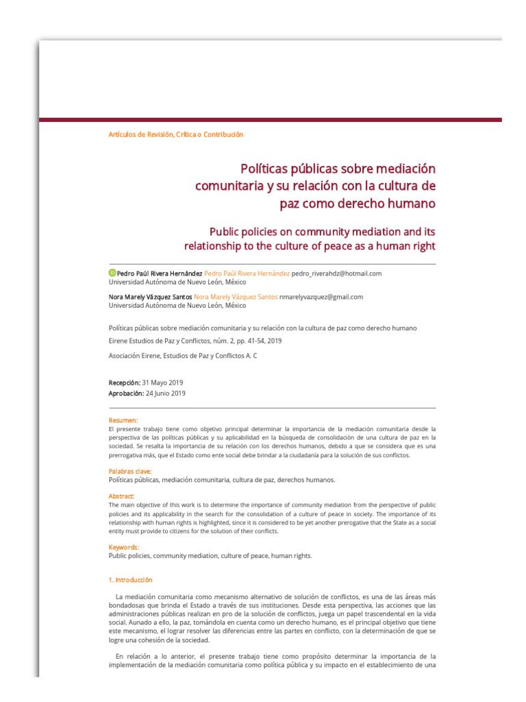 Mediación Comunitaria y Cultura de Paz | PDF | Mediación | Derechos humanos