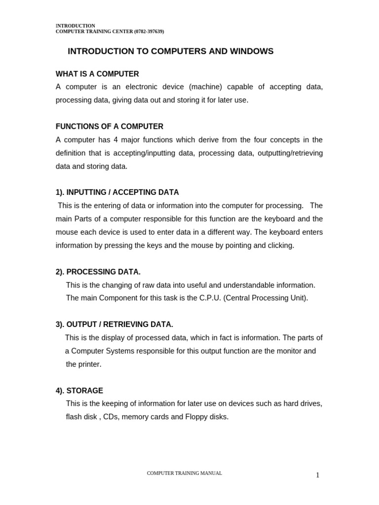 Computer Basics and Functions Guide | PDF | Window (Computing ...
