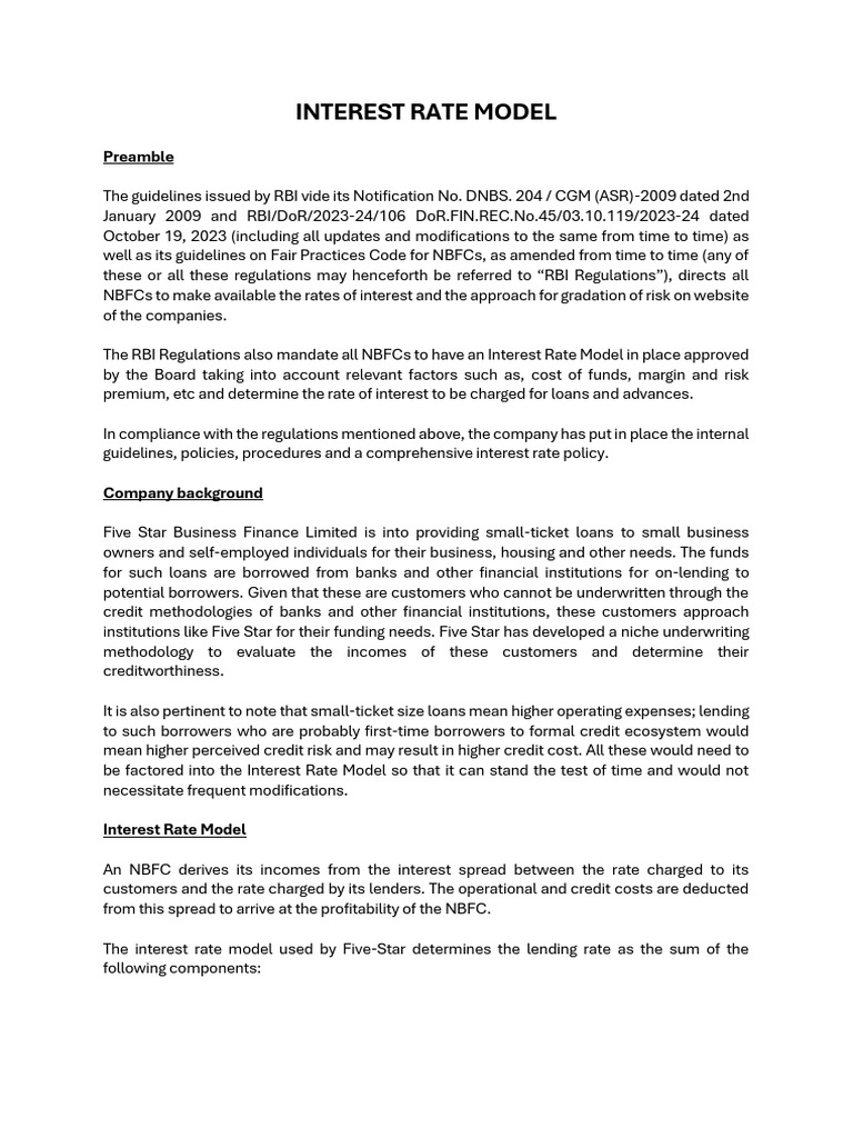 Interest Rate Model for NBFCs Explained | PDF | Interest | Loans