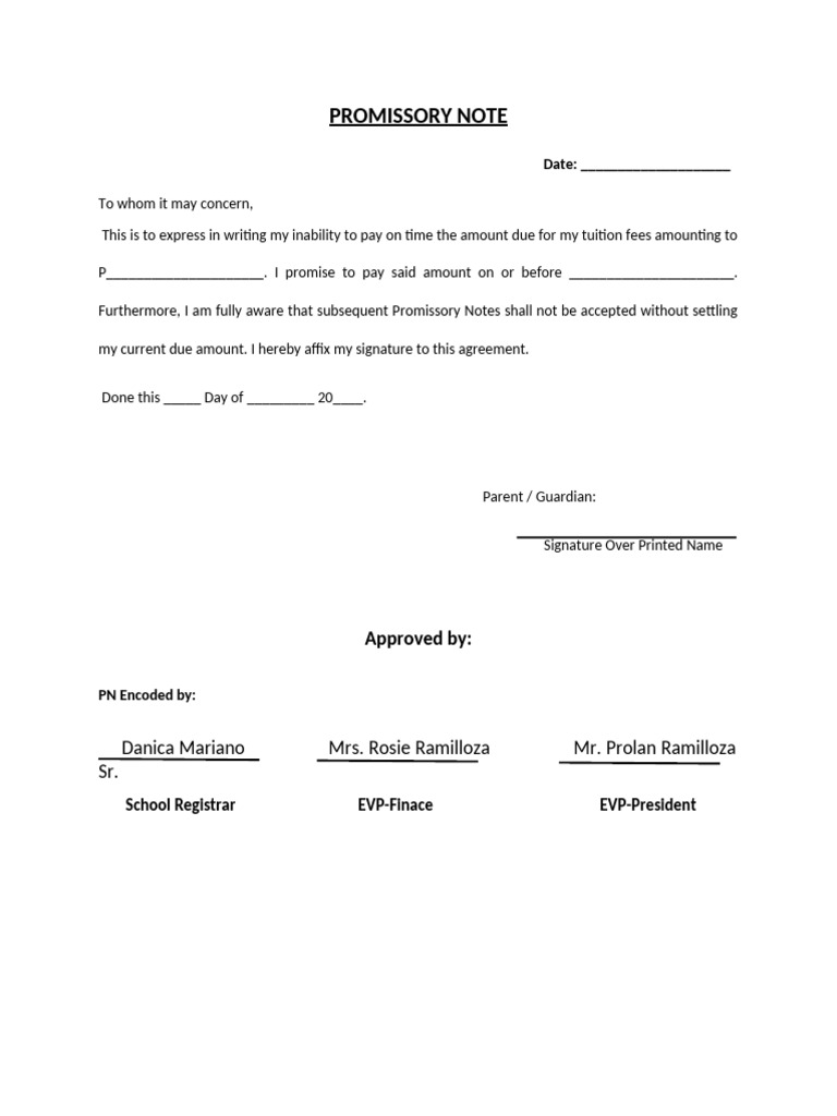 PROMISSORY NOTE Tuition Fee | PDF