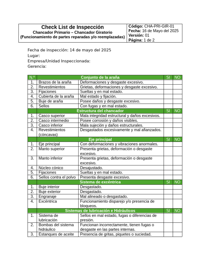 Check List de Inspección | PDF | Ingeniería mecánica