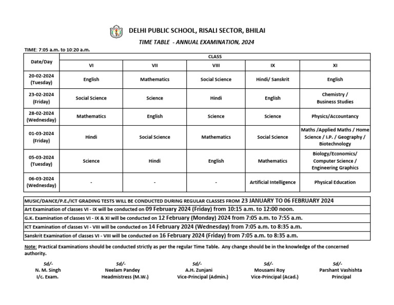 2024 Annual Exam Timetable - DPS Bhilai | PDF | Science | Inquiry