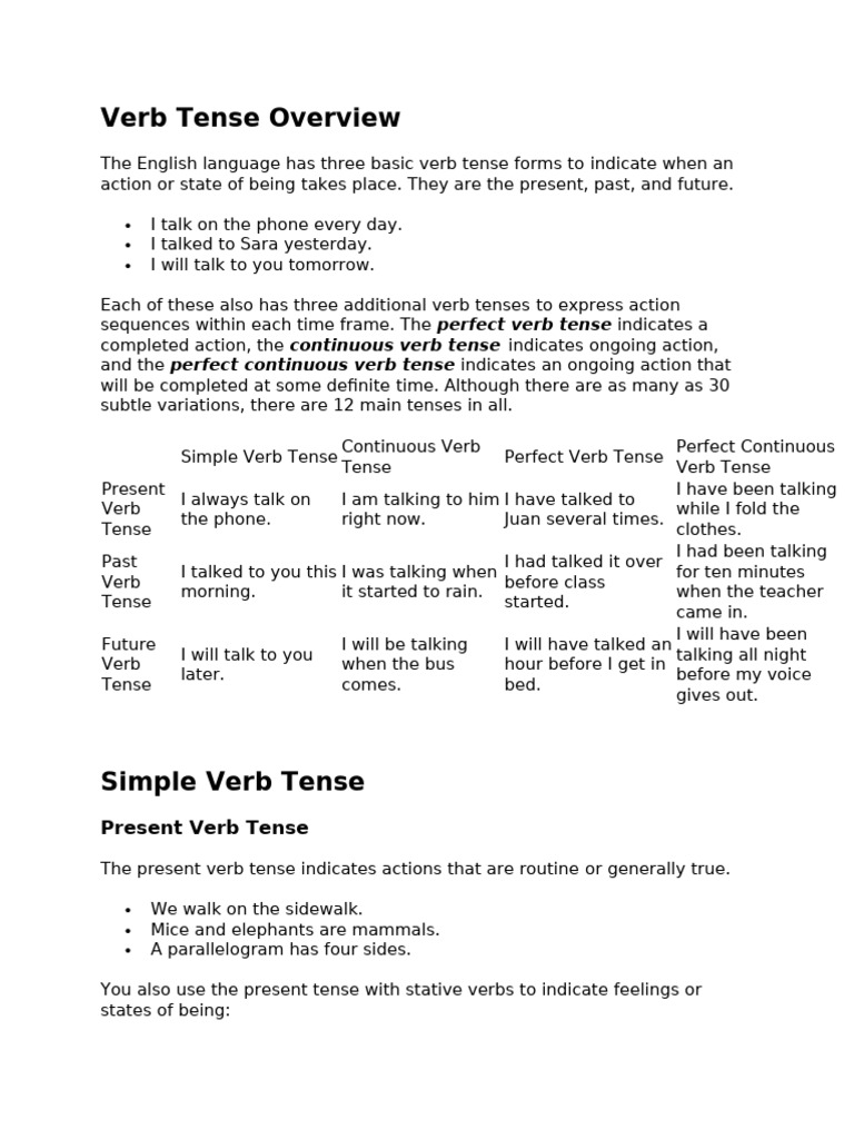 Verb Tense Overview | PDF | Grammatical Tense | Verb