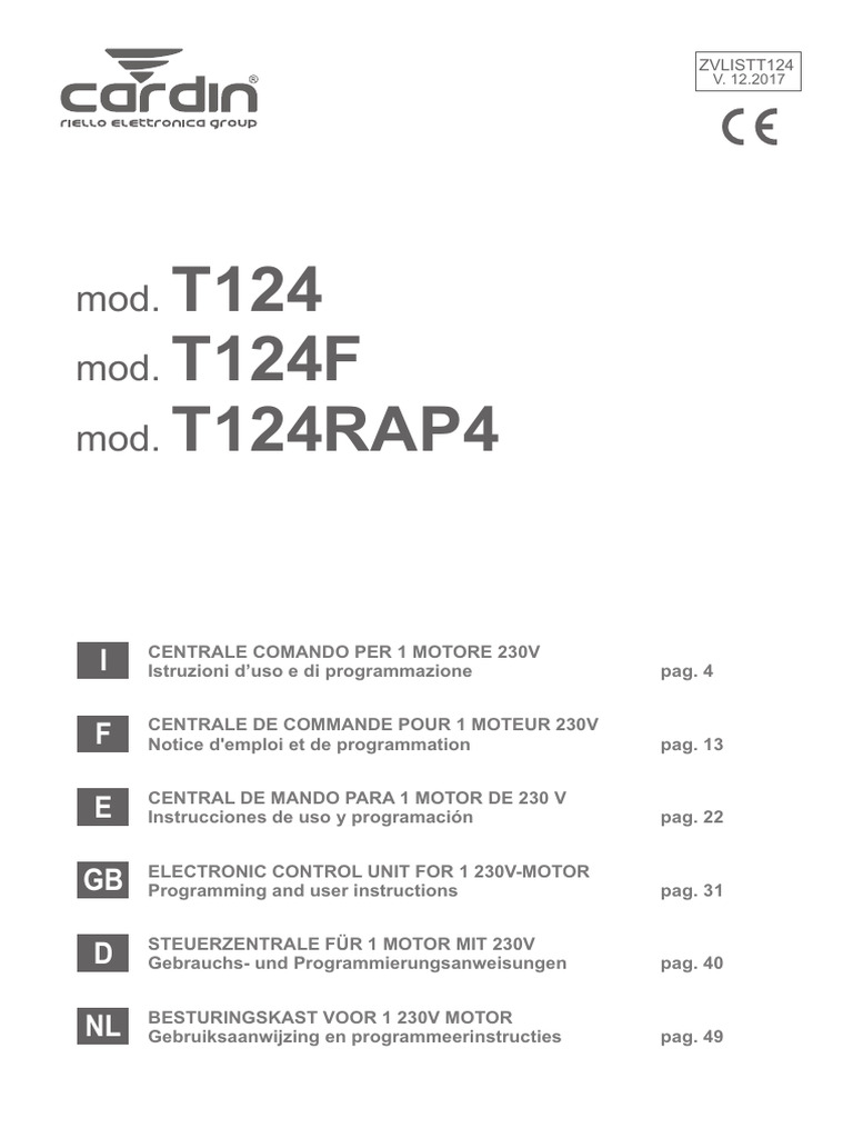 T124 T124F T124RAP4: Mod. Mod. Mod | PDF