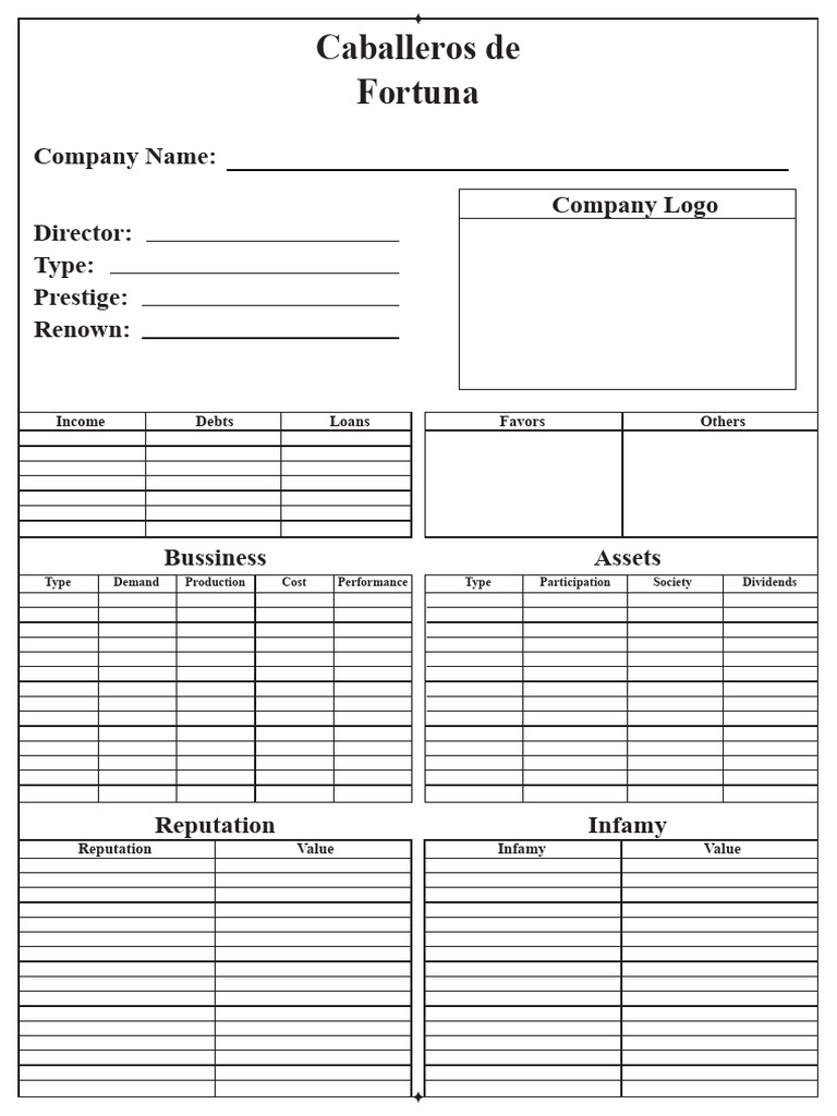 Hoja - Company Sheet - Caballeros de Fortuna | PDF