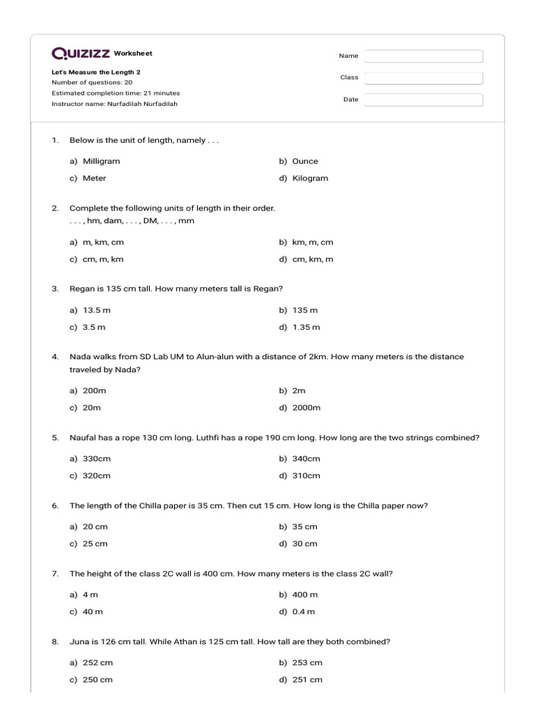 Length Conversion Worksheet | PDF | Metre | International System Of Units