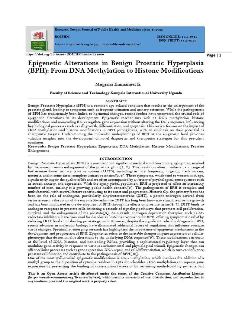 Epigenetics in Benign Prostatic Hyperplasia | PDF | Regulation Of Gene ...
