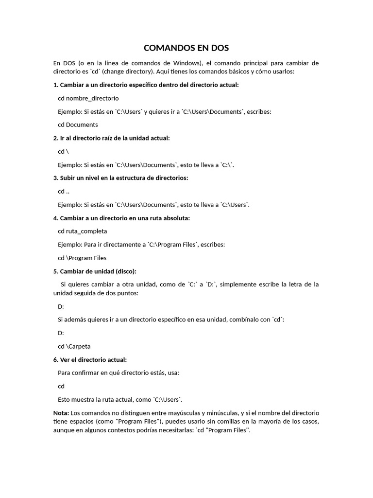 Comandos básicos de DOS para gestionar archivos | PDF | Archivo de ...