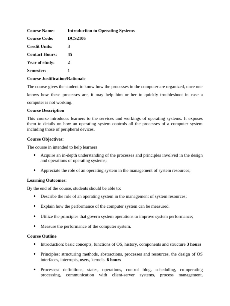 Introduction to Operating Systems Course | PDF | Process (Computing ...