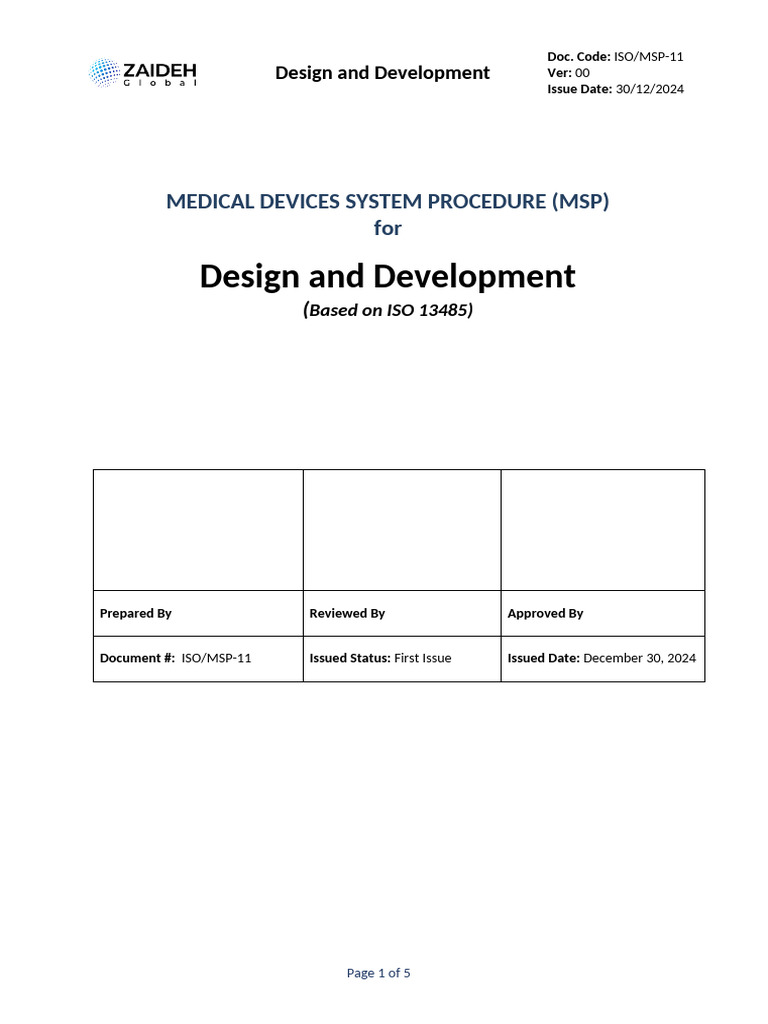 ISO 13485 Design & Development SOP | PDF | Verification And Validation ...