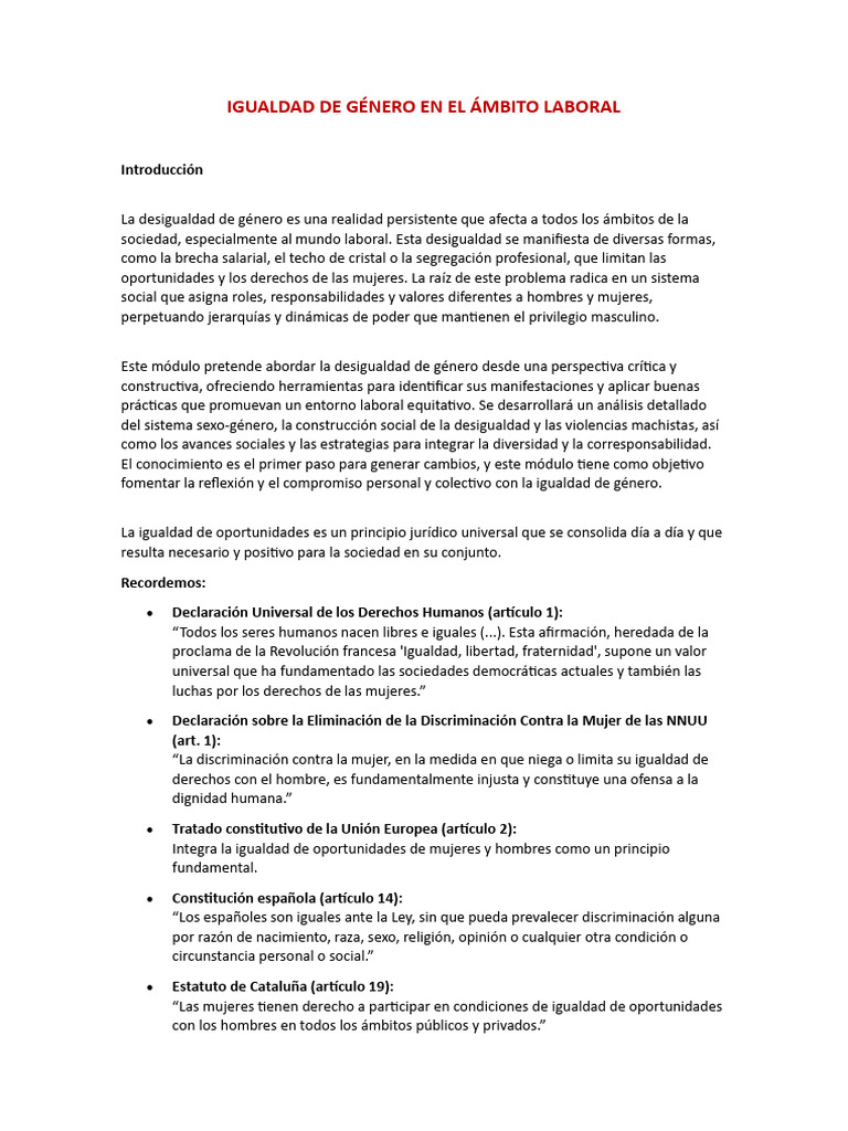 Igualdad de Género en el Trabajo | PDF | Igualdad de género | Estudios ...