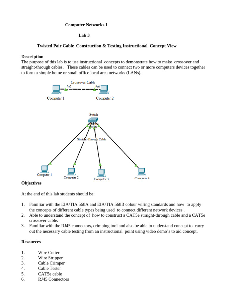 Lab 3 - Twisted Pair Cabling | PDF | Electrical Connector