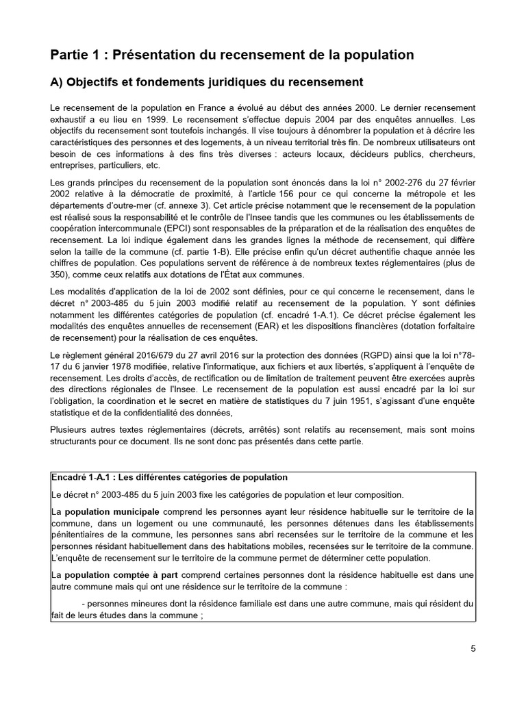 Recensement de la population en France | PDF | Recensement | Communes ...