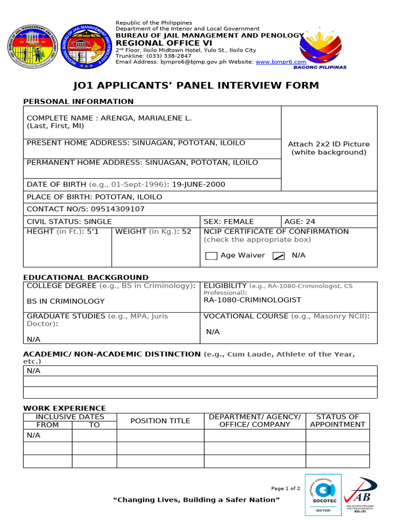 Panel Interview Sheet | PDF