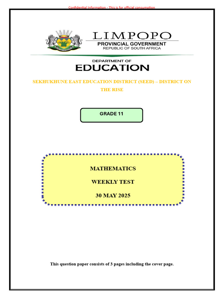 Grade 11 Mathematics Weekly Test | PDF | Asymptote | Mathematics