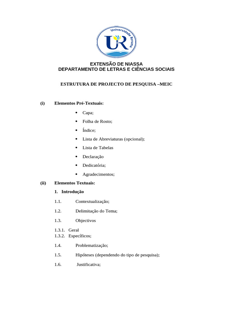 Estrutura Do Projecto de Pesquisa | PDF