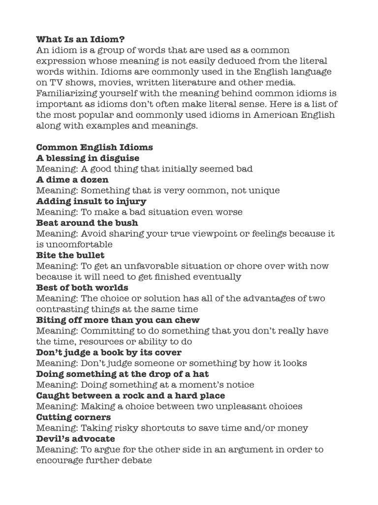 English Idioms - English Lesson | PDF