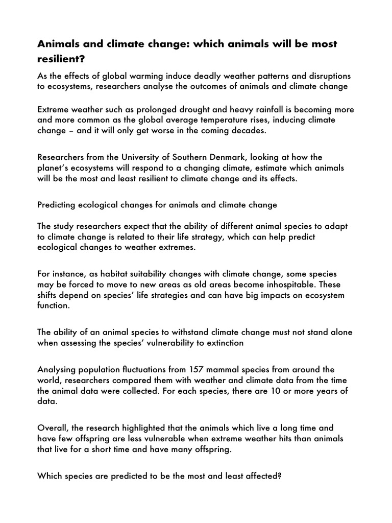 Animals and Climate Change English Lesson | PDF | Climate Change ...