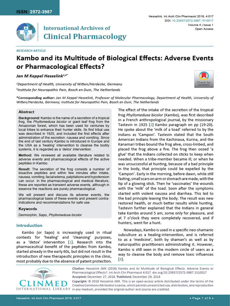 Kambo and Its Multitude of Biological Effects Adve | PDF
